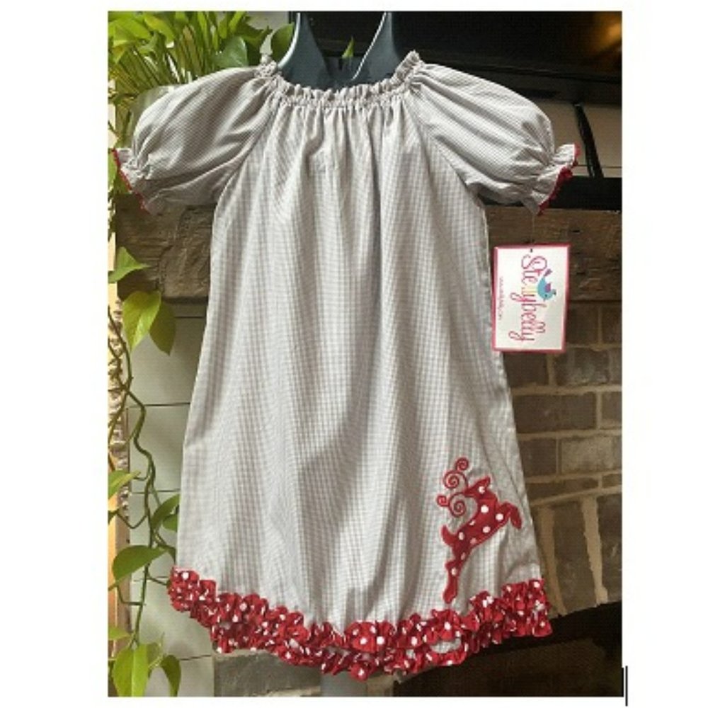Stellybelly Gingham Reindeer Dress NWT Size 6